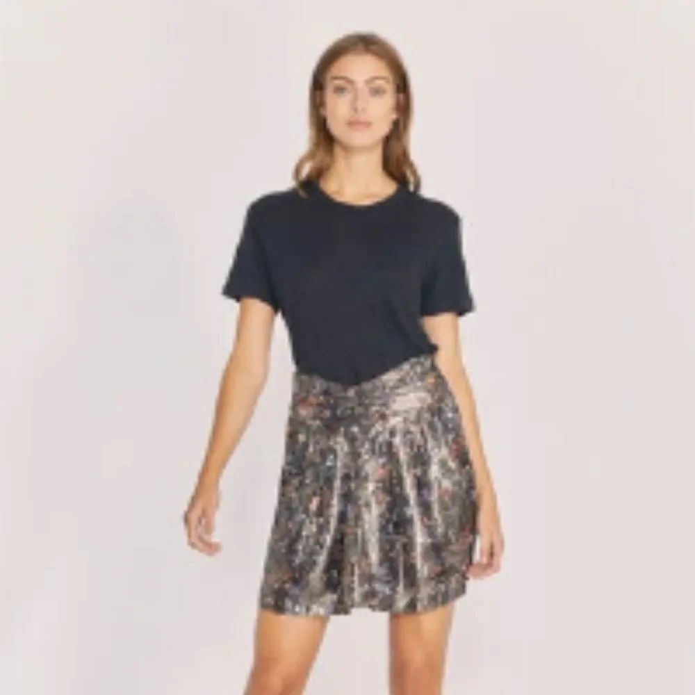 NEW IRO Black Multicolor Maziar Metallic Printed Silk Blend Mini Skirt Size 4